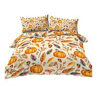 TAKOLI Copripiumino Una Piazza e Mezza Stampa Zucca Set Biancheria da Letto Motivo Con Foglie D'autunno Dorate Copriletto e copricuscino Temi Autunnali con 2 Federe in Microfibra