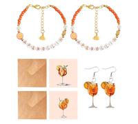 TAKONE Aperol Spritz Set regalo da donna - 2 braccialetti a forma di cuore, 2 orecchini e 2 biglietti di auguri con busta, perfetto per gli appassionati di aperoli, compleanno e festa