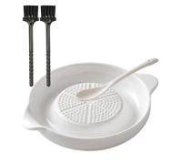 TAKONE Grattugia allo zenzero in ceramica, con 2 spazzole e cucchiai, 11 x 9,2 cm, colore bianco, per cucina e famiglia (bianco)