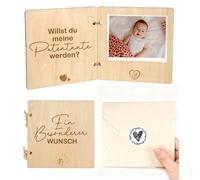 TAKONE Willst Du Meine Patentante sein - Libro in legno personalizzato con busta e sigillo, idea regalo per battesimo e domande di padrino