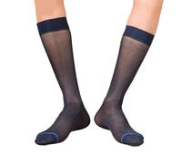 TAKOXIA Calzini da uomo in seta sottile per abito formale trasparente sopra il polpaccio calzini a tubo da lavoro maschile calzini lunghi a righe blu