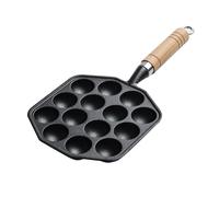 Takoyaki Pan Cast Iron | 14 Hole Nonstick Octopus Balls Maker | Grill Pan for Home Kitchen/Party Snacks/Street Food | Wood Handle, 2 Forks & Brush Included