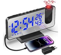 TAKRINK Sveglia con Proiettore da 7,5 Pollici Sveglia Radio Sveglia Digitale da Comodino con Proiettore con Rotazione di 180 ° Luminosità Regolabile con Temperatura Umidità e Uscita USB Ricarica