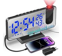 TAKRINK Reveil Proiettore Soffitto, Radio Sveglia Proiezione Soffitto, con Schermo Specchio 7.5 Pollice Temperatura Porta USB, Doppia Sveglia, 4 Luminosità Regolabile, Sveglia Digitale per la Camera