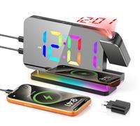 TAKRINK Sveglia con Proiettore Soffitto, 7'' Sveglia Digitale con Display Digitale 11 Colori RGB, Luci Ambiente 10 Modalità, Proiezione 180° Snooze Radio FM, 12/24H, USB-A e Type-C per Casa Ufficio