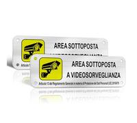 TAKULA Cartello Area Videosorvegliata 15x5cm conforme GDPR 2 Pezzi | Alluminio spazzolato. Supporto adesivo e fori preforati. Per interno/esterno, casa e ufficio.