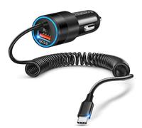TAKUZA Caricabatterie da auto USB-C da 38 W, con cavo a spirale da 1,5 m | Ricarica rapida a 2 vie, protezione da sovraccarico e sovratensione per cellulare, iPhone, Samsung e tutti i dispositivi