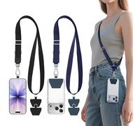 takyu 2 cordini regolabili per telefono, universali, con 4 fascette adesive, compatibili con iPhone, Samsung, Huawei e la maggior parte degli smartphone, nero e grigio, Nero e blu., Taglia unica