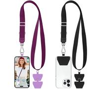 takyu 2 cordini regolabili per telefono, universali, con 4 fascette adesive, compatibili con iPhone, Samsung, Huawei e la maggior parte degli smartphone, nero e grigio, Nero e viola, Taglia unica