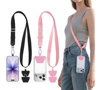 takyu 2 cordini regolabili per telefono, universali, con 4 fascette adesive, compatibili con iPhone, Samsung, Huawei e la maggior parte degli smartphone, nero e grigio, Nero e rosa., Taglia unica