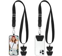 takyu 2 cordini regolabili per telefono, universali, con 4 fascette adesive, compatibili con iPhone, Samsung, Huawei e la maggior parte degli smartphone, nero e grigio, Nero , Taglia unica