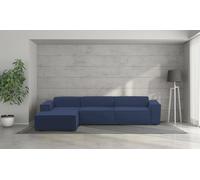 Talamo Italia - Divano fisso con penisola Licia, Divano componibile a 4 posti con penisola sinistra, Sofà moderno in tessuto, 100% Made in Italy, Cm 340x170h70, Blu
