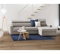 Talamo Italia - Divano fisso con penisola Marica, Sofà ad angolo con chaise longue destra in tessuto, Braccioli standard, 100% Made in Italy, Cm 280x95h85, Tortora