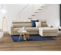 Talamo Italia - Divano fisso con penisola Marica, Sofà ad angolo con chaise longue destra in tessuto, Braccioli standard, 100% Made in Italy, Cm 280x95h85, Beige