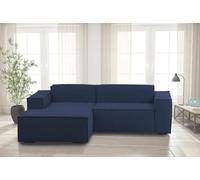 Talamo Italia - Divano fisso con penisola Nadia, Divano componibile a 2 posti con penisola sinistra, Sofà moderno in tessuto, 100% Made in Italy, Cm 220x170h70, Blu