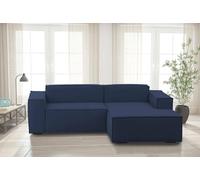 Talamo Italia - Divano fisso con penisola Patrizia, Divano componibile a 2 posti con penisola destra, Sofà moderno in tessuto, 100% Made in Italy, Cm 220x170h70, Blu