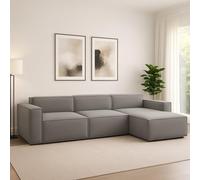 Talamo Italia - Divano fisso con penisola Raffaella, Divano componibile 4 posti con penisola destra, Sofà in tessuto, 100% Made in Italy, Cm 340x170h70, Grigio