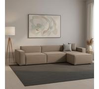 Talamo Italia - Divano fisso con penisola Raffaella, Divano componibile 4 posti con penisola destra, Sofà in tessuto, 100% Made in Italy, Cm 340x170h70, Tortora