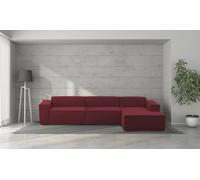 Talamo Italia - Divano fisso con penisola Raffaella, Divano componibile 4 posti con penisola destra, Sofà in tessuto, 100% Made in Italy, Cm 340x170h70, Rosso