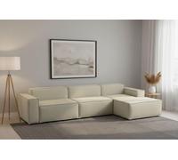 Talamo Italia - Divano fisso con penisola Raffaella, Divano componibile 4 posti con penisola destra, Sofà in tessuto, 100% Made in Italy, Cm 340x170h70, Beige