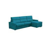 Talamo Italia -Divano fisso con penisola Valeriana, Sofà angolare per salotto, imbottito, sfoderabile, Qualità 100% Made in Italy, 280x160 h100 cm, Azzurro