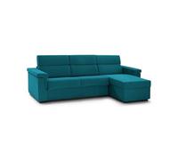 Talamo Italia -Divano fisso con penisola Zelinda, Sofà angolare per salotto, imbottito, sfoderabile, Qualità 100% Made in Italy, 285x160 h100 cm, Azzurro
