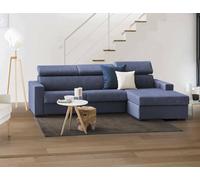 Talamo Italia - Divano letto con penisola Alberta, Sofà con penisola contenitore Destra, Braccioli standard, 100% Made in Italy, Cm 280x95h85, Blu