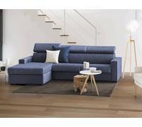 Talamo Italia - Divano letto con penisola Alda, Sofà apertura girevole, Penisola contenitore Sinistra, Braccioli standard, 100% Made in Italy, Cm 280x95h85, Blu