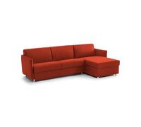 Talamo Italia -Divano letto con penisola Pina, Sofà angolare trasformabile per salotto, imbottito, sfoderabile, Qualità 100% Made in Italy, 260x160 h90 cm, Arancione