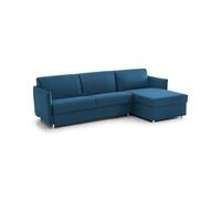 Talamo Italia -Divano letto con penisola Virgilia, Sofà angolare trasformabile per salotto, imbottito, sfoderabile, Qualità 100% Made in Italy, 260x160 h90 cm, Blu
