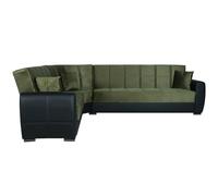 Talamo Italia Dmora - Divano Letto con penisola Matias, Divano Contenitore ad Angolo in Ecopelle e Tessuto, Sofà con Apertura Click-clack, 305x238h91 cm, Nero e Verde