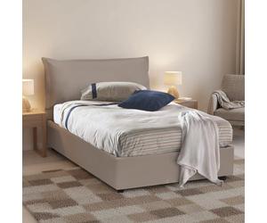 Talamo Italia Letto contenitore Una piazza e mezza Veronica, Made in Italy, Letto con rivestimento in ecopelle, Apertura frontale, con materasso cm 120x190 incluso, Tortora