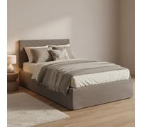 Talamo Italia - Letto piazza e mezza Cleide, Set testata in ecopelle con rete ortopedica e mantovana, 100% Made in Italy, con materasso incluso, Cm 120x190, Tortora