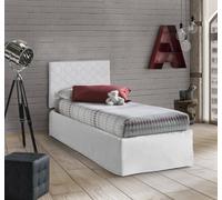 Talamo Italia - Letto singolo Cleofe, Set testata in ecopelle con rete ortopedica e mantovana, 100% Made in Italy, adatta a letto Singolo, per materasso da Cm 80x190, Bianco