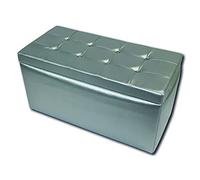Talamo Italia Pouf Contenitore in Similpelle, Colore Argento, Misure 90 x 45 x 45 cm