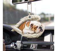 Talataca Bulldog inglese che dorme ala d'angelo, cane commemorativo 2D piatto auto specchietto retrovisore accessori albero di Natale ornamento decorazione appeso fascino interno retrovisore ciondolo