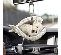 Talataca White West Highland Terrier Sleeping Angel Wing Westie Memorial 2D Flat Car Rear View Mirror Accessories Christmas Tree Ornament Decoration Hanging Charm Interior Rearview Pendant Decor Decor