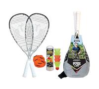 Talbot-Torro Speed 7700 - Set da badminton Speed 7700, 2 racchette in grafite composite, 6 o 5 volani resistenti al vento, con LED per il gioco al buio, sistema di linee Court, in zaino alla moda