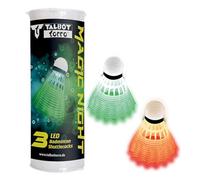 Talbot Torro Volani da Badminton Magic Night, Volani di Piume di Plastica con Luce a LED, Autonomia 48 ore, Pachetto 3 Pezzi, Bianco e Giallo, per Interni, Esterni e al Buio, 479123