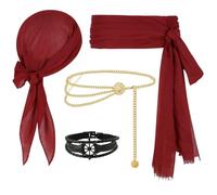 TaleMoon Accessori da Pirata, Cintura da Pirata Rossa, Bandana, Cintura da Pirata con Catena e Braccialetto, Costume Medievale da Donna per la Festa di Mardi Gras, Festa di Halloween a Tema Piratesco