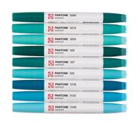 Talens | Pantone Set di 9 Marcatori Blue Green | Penna a Doppia Punta con Pennello e Punta a Scalpello | Inchiostro Pigmentato a Base d'Acqua nei Colori Pantone