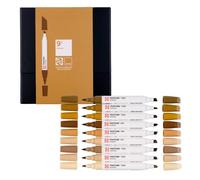 Talens | Pantone Set di 9 Marcatori Brown | Penna a Doppia Punta con Pennello e Punta a Scalpello | Inchiostro Pigmentato a Base d'Acqua nei Colori Pantone