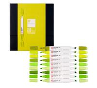Talens | Pantone Set di 9 Marcatori Green Yellow | Penna a Doppia Punta con Pennello e Punta a Scalpello | Inchiostro Pigmentato a Base d'Acqua nei Colori Pantone