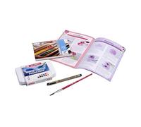 Royal Talens Floral Watercolour set di per principianti, acquerelli 12 colori, Cassetta per acquerello, Carta acquerello Van Gogh A6, Sakura Pigma Micron Fineliner, Pennelli acquerello, Kit pittura