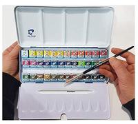 Talens - Scatola di Metallo di 36 Colori Acquerelli con Pennello + 1 Pennelli e Estompen per Accessori Artistici