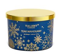 TALENT Candele Profumate Invernali, Candela per Aromaterapia a 3 Stoppini, Cera di Soia Naturale al 100%, 310 g/10,93 oz, Candela Regalo per Uomini e Donne, Teak Mogano