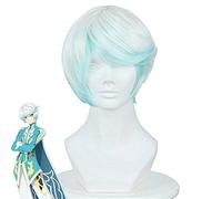 Tales of Zestiria the X Mikleo Parrucca Cosplay Parrucca corta sintetica bianca e blu Ombre per la festa di Halloween Carnevale