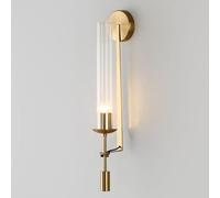 TaleTre Applique da parete vintage in ottone spazzolato con tubo in vetro trasparente - Luce oro antico da 28 pollici for camera da letto, soggiorno e arredamento bagno