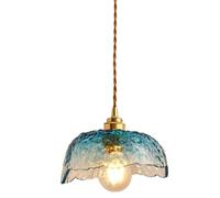 TaleTre Lampada a Sospensione in Vetro Blu Sfumato Mid Century Con Paralume Con Motivo a Martello - Mini Lampadario Moderno per Ingresso, Bagno, Lavandino