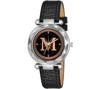 Talgo Alpha-M-GEN-SL - Orologio da polso analogico con quadrante rotondo nero con lettere dell'alfabeto M, cassa argentata, cinturino elegante, design classico, per donne e ragazze, confezione da 1